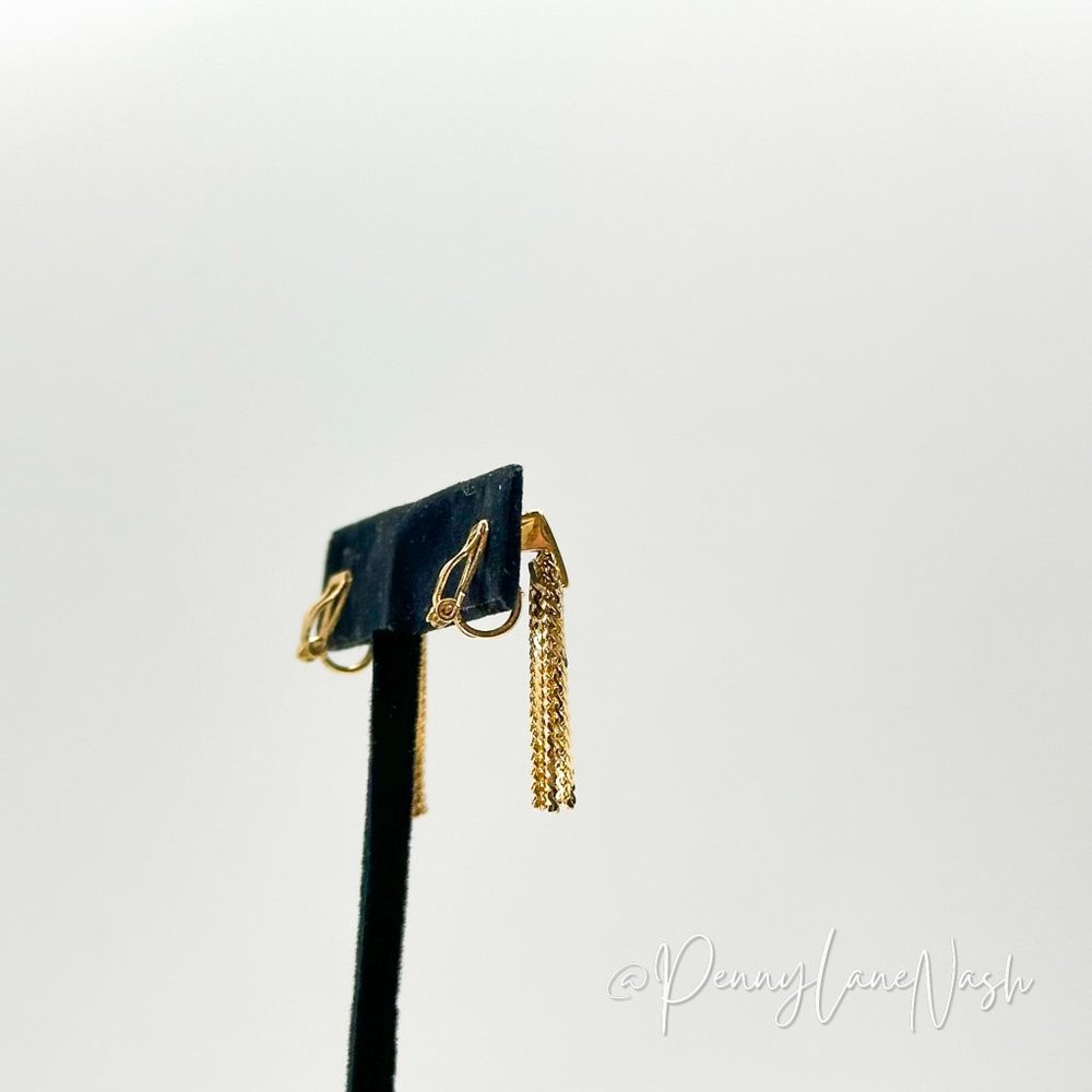 Vintage Mini Chains Dangle Clip On Earrings - Picture 4 of 6